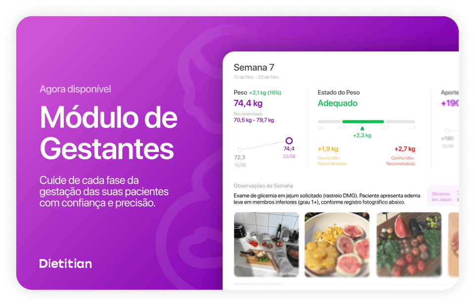 Tela do Dietitian mostrando o módulo de acompanhamento gestacional