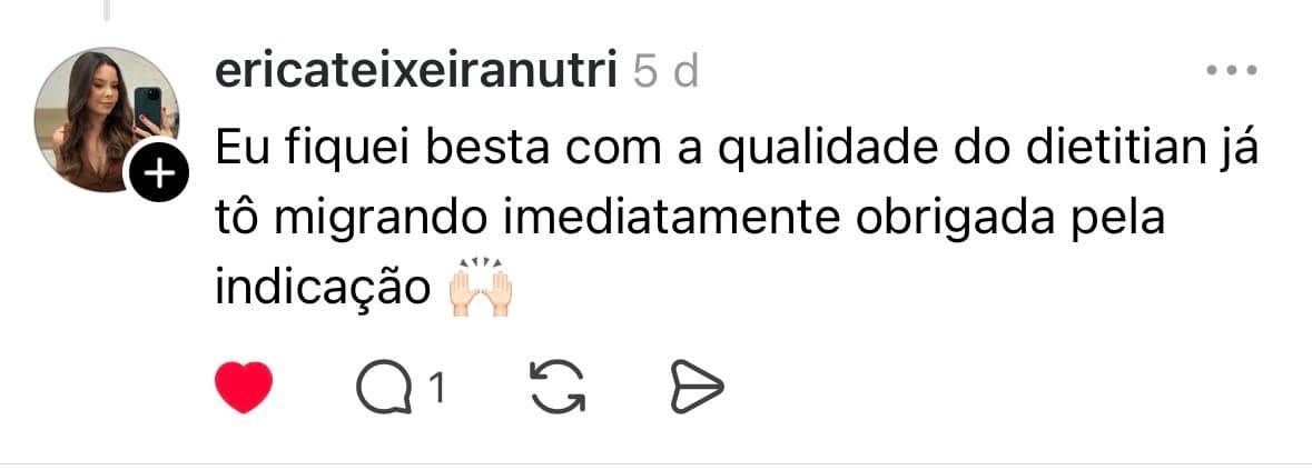 Depoimento de nutricionista sobre o Dietitian via WhatsApp